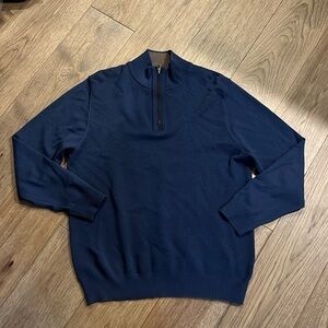 THOMAS DEAN | 100% extra fine merino wool navy quarter zip sweater, size large